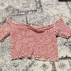 Zara Red and White Off-Shoulder Crop Top